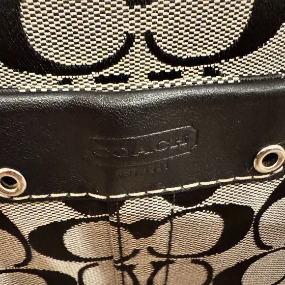 Coach Black & Grey Signature Canvas Tote with Leather Trim - Picture 2 of 10